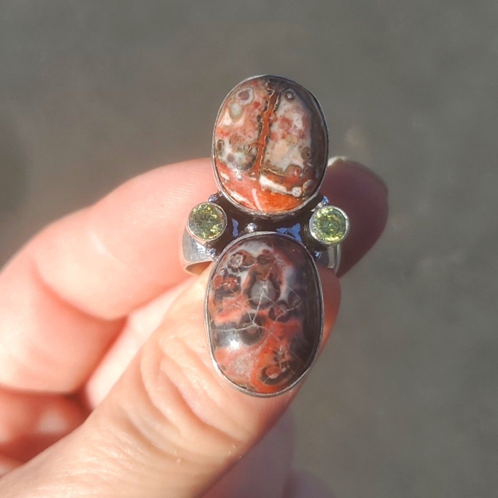 New Leopard Skin Jasper & Citrine 925 Silver Statement Ring.